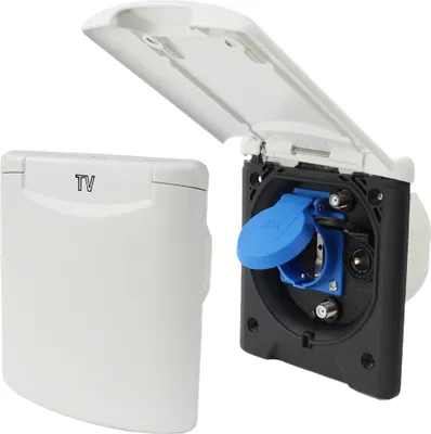 Zdjęcie produktu dla ABL Wielofunkcyjne gniazdo zewnętrzne Gniazdo markizy Samochód kempingowy 220V 230V Antena satelitarna 12 Volt IP54 biały