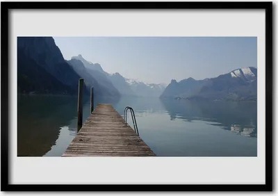Produktbild von Bild 100x70 MDF-Rahmen Wandkunst Pier See Berge Landschaft
