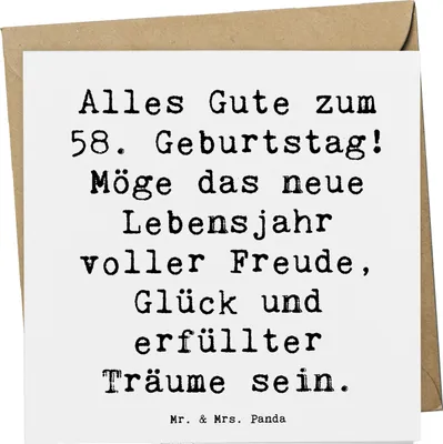 Produktbild von Mr. & Mrs. Panda faltkarte Spruch 58. Geburtstag Freude - Weiß - Geschenk, Geburtstagsgeschenk, Wünsche, Erinnerungen, Glückwunschkarte, Alles Gute, anlasskarte, Alter