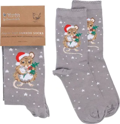 Produktbild von Wrendale Designs Damen Socken Weihnachts-Maus | Größe 37-41