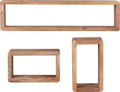 Produktbild von Wohnling Akazie 3er Set Wandregale BOHA Cubes Hängeregal Regal Bücherregal Massiv