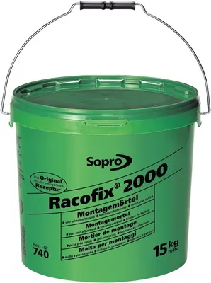 Immagine prodotto di Malta di montaggio SOPRO Racofix 2000 Contenuto Secchio verde da 15 kg Tempo di lavorazione circa 2 minuti - 74045