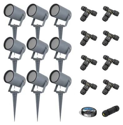 Image de HOFTRONIC - Lot de 9 spots à piquer LED dimmable IP65 Anthracite excl. GU10