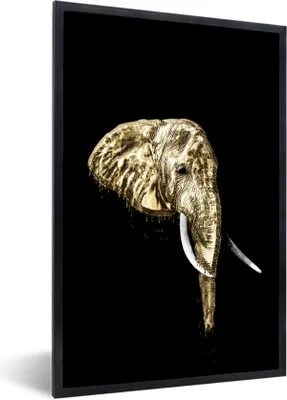 Produktbild von MuchoWow® MuchoWow® Gerahmtes Poster Elefant - Schwarz - Gold 20x30 cm - Poster mit zchwarzem Bilderrahmen - Drucken - Bilder Poster im Rahmen