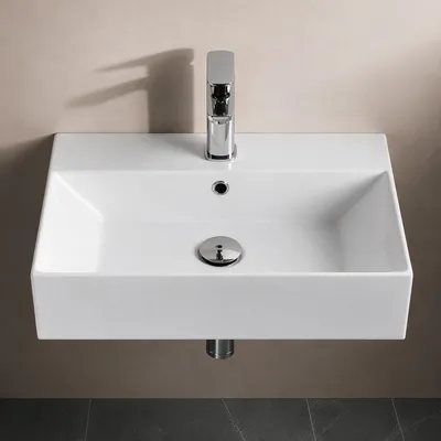 Waschbecken 60 cm, weiß, Keramik, dünner Rand, rechteckig