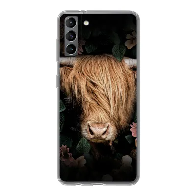 Produktbild von MuchoWow® Handyhülle Schutzhülle Hülle für Samsung Galaxy S21 Plus Schottischer Highlander - Kuh - Blätter Silikon Softcase Handy Hülle - Handy-Tasche