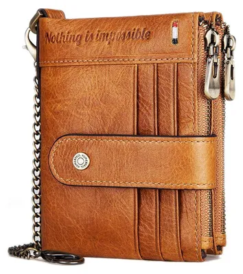 Imagen del producto de Elzusha - Billetera de cuero para hombre con protección RFID y cadena