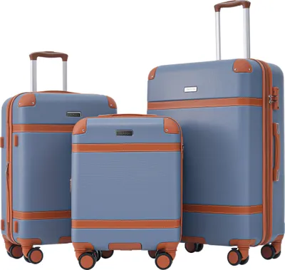 Produktbild von Flieks Kofferset 3 tlg., Vintage-Gepäck, Rollkofferset Trolleyset, Reisekofferset mit 4 Rollen und TSA Schloss, Hartschale Trolley, M-L-XL, Dunstblau