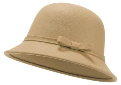 Produktbild von Filz Eimer Hut Damen verstellbar Vintage Bowler Wollmütze mit Schleife Khaki M
