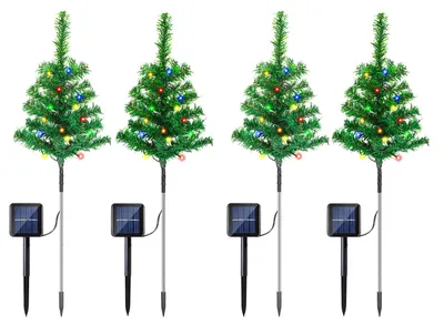 Zdjęcie produktu dla Oświetlenie świąteczne Eikuavons: 4 choinki o wysokości 50 cm, 80 diod LED, 8 trybów świecenia, zasilane energią słoneczną, idealne do ogrodu, ścieżek i tarasu