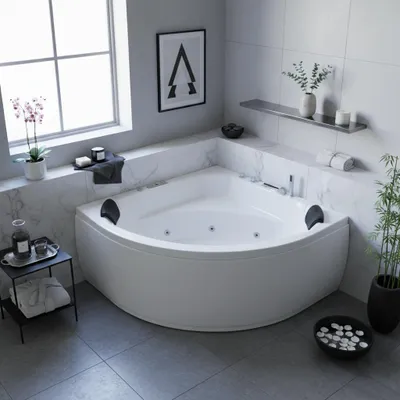 Produktbild von Caribia LUXUS Whirlpool Badewanne Apollo Premium / 155x155 - 25 Massagedüsen, Wasserfall, 2x große LED, Bluetooth & Radio und Touchpanel
