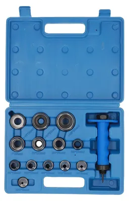 Productafbeelding van Holle Ponsen Set 13 Stuks - Stalen Gereedschap - Handvat 14,5 cm - Gaten in Leer/Rubber/Plastic - Beschermende Doos - Verwisselbare Maten - Ponsset