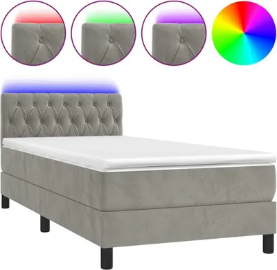 Produktbild von vidaXL Boxspringbett mit Matratze & LED Hellgrau 90x200 cm Samt
