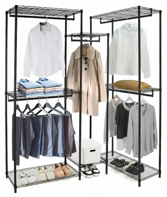 Immagine prodotto di QWORK®: Porta abiti, robusto in metallo, regolabile, con elevata capacità di carico, dimensioni 183 x 43,5 x 194 cm, colore nero