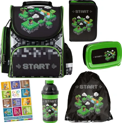 Produktbild von Schulranzen für Jungen und Mädchen - Schul-Rucksack für Kinder mit Federmäppchen - Schuhbeutel, Trinkflasche, Sporttasche und Hausaufgabenheft