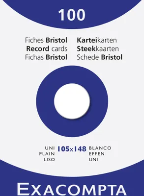 Produktbild von Exacompta 10x Karteikarten A6 blanko, Faltschachtel mit 100 Stück, Weiß, 13309E