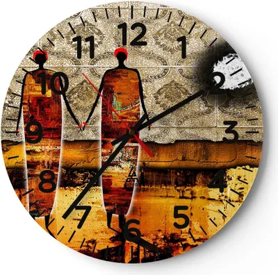Produktbild von Wanduhr - Rund - Glasuhr - Paar afrika wüste folklore - 40x40cm - Schleichendes Uhrwerk - Lautlos - zum Aufhängen bereit - Dekoration Modern - Wanddekoration aus Glas - C4AR40x40-0659