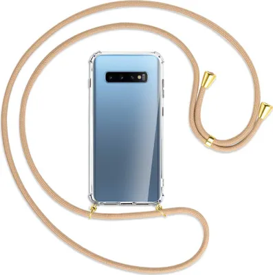Produktbild von Handykette Backcover-Schutzhülle mit Band (Metall goldfarben) für Samsung Galaxy S10+ / S10 Plus - beige