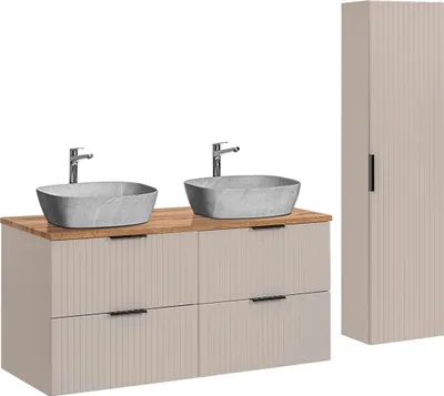 Produktbild von Doppelwaschtisch und Hängesäule 120.8cm Adriel mit 4 Schubladen, Beige