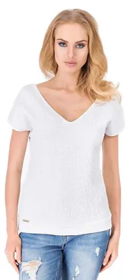 Produktbild von Bluse mit Struktur elegant Shirt V-Ausschnitt; S/M; Weiß