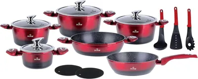 Produktbild von 15-teiliges Töpfe- und Pfannen-Set mit Marmor- und Keramikbeschichtung in Rot