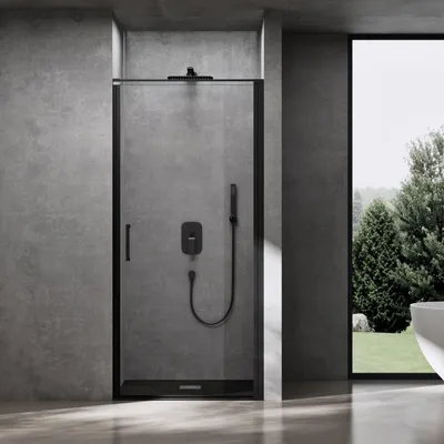 Image de doporro Porte de Douche Pivotante Transparente 80x195cm Paroi de Douche Noir pour Niche Verre de 8mm avec Revêtement Anti-calaire Teramo36K
