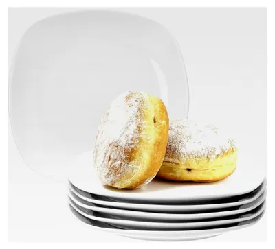 Produktbild von Kuchenteller Set Lilli 6-teilig Porzellan Weiß 190 x 190 mm – flacher Teller mit klassischem Design – quadratische Form – Dessertteller für Gastronomie und Zuhause