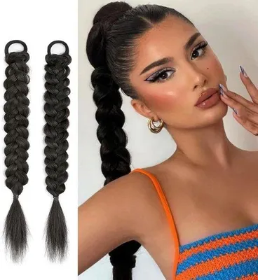 Produktbild von 2 Stück geflochtene Pferdeschwanzverlängerungen mit Haarspangen - 40 cm naturweiß