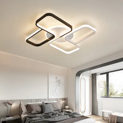 Zdjęcie produktu dla Lampa sufitowa LED Lampa sufitowa SX8760WB biała i czarna lakierowana metalowa rama z pilotem zdalnego sterowania Regulacja barwy/jasności światła Ściemnialna lampa sufitowa LED do sypialni