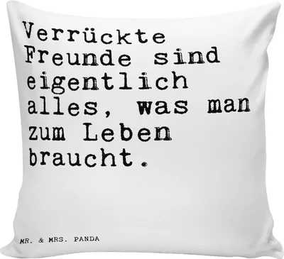 Produktbild von Mr. & Mrs. Panda Kissen 40x40 Verrückte Freunde sind eigentlich... - Weiß - Geschenk, Spruch Sprüche Weisheiten Zitate Lustig Weisheit Worte, Dekokissen, kuschelkissen