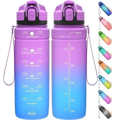 Image de Bouteille de sport 1000 ml, violet foncé, bleu. Sans BPA, en Tritan