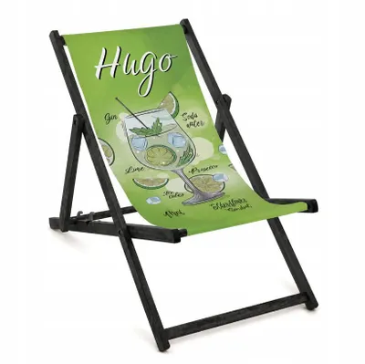 Produktbild von Premium Holz Gartenliege mit schwarzem Gestell Hugo Drink – Klappbarer Strandliegestuhl, robust & stabil