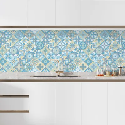 Image de Crédence adhésive sticker pour cuisine - Lumaléa - Effet carreaux de ciment - Adhésif + Protection BRILLANTE - 60x60 cm