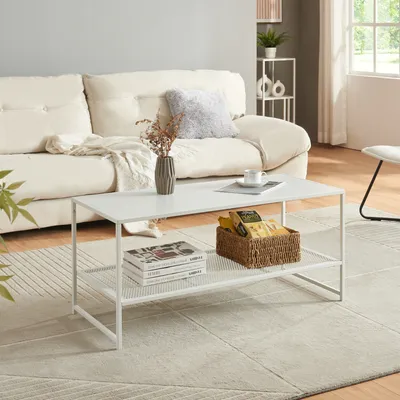 Immagine prodotto di Tavolino 'Ruokolahti' con ripiano a griglia in acciaio 102x43x46cm Bianco