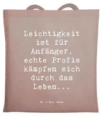 Produktbild von Mr. & Mrs. Panda Shopping Tasche Spruch Leichtigkeit für Profis - Braun Pastell - Geschenk, Motivation, Gefühl, Gelassenheit, Jutebeutel, Zitat, Freude, Tote Bag, Uni