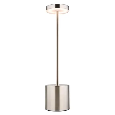 Produktbild von GLOBO 21019N POLINA Tischleuchte Metall Nickel matt, Kunststoff opal, Kabel PVC schwarz, Touch Ein/Aus, dimmbar, stufenloser Touchdimmer, Farben fixierbar, USB-A 2.0 - USB-C, Akku inkludiert CR18650 1200mAh 3.7V, Aufladezeit ca. 4 Std., Leuchtdauer ca. 6