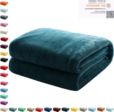 Produktbild von Kuscheldecke Flauschige Wohndecke Fleecedecke Sofadecke Bettüberwurf 220 x 240cm, Farbe:Dunkelgrün