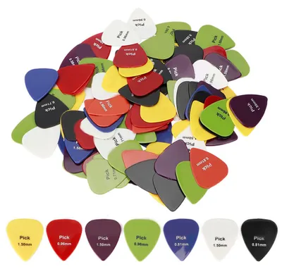 Immagine prodotto di 100 plettri per chitarra di diversi colori, adatti anche per ukulele ed elettriche, accessori per strumenti musicali