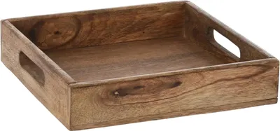 Image de Plateau en bois de manguier Plateau décoratif Plateau de service brun naturel Plateau en bois massif Bois de manguier 30 x 30 cm