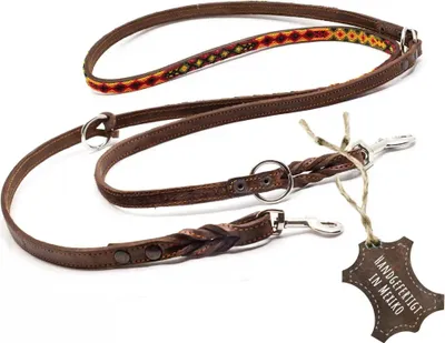 Produktbild von ALTEZAR Hundeleine Leder Schmal Tribal Handgemacht in Mexiko für kleine Hunde Feuerrot