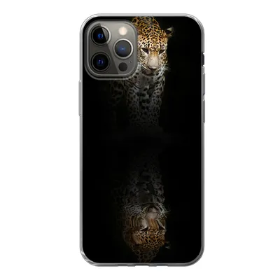Produktbild von MuchoWow® Handyhülle Schutzhülle Hülle für iPhone 12 Pro Leopard - Reflexion - Schwarz Silikon Softcase Handy Hülle - Abdeckung