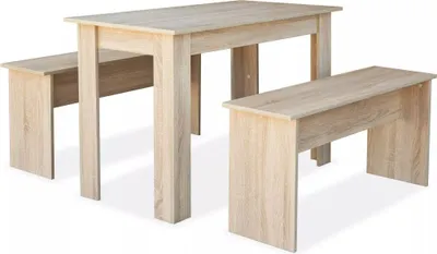 Produktbild von vidaXL 3-tlg. Essgruppe Tisch und Bänke Holzwerkstoff Eiche