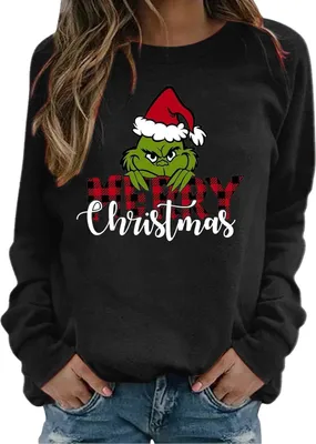 Produktbild von ASKSA Damen Weihnachtspullover Lustig Weihnachtspulli Weihnachtsdruck Sweatshirt Weihnachten Pullover Rundhals Langarm Xmas Pulli,Schwarz,3XL