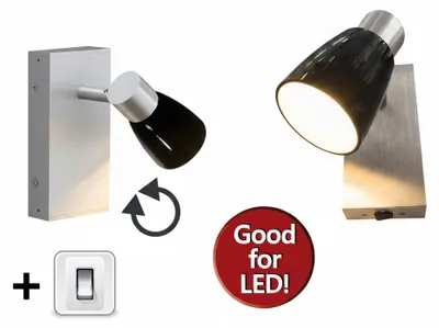 Produktbild von Honsel-Leuchten Wandstrahler mit Schalter GU10 – Glas schwarz – schwenkbare Wandlampe – Fischer & Honsel