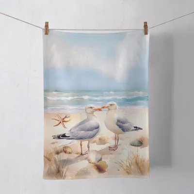Produktbild von Geschirrtuch Küchenhandtuch 50x70cm Maritim Möwen Strand Muscheln Meer Seestern