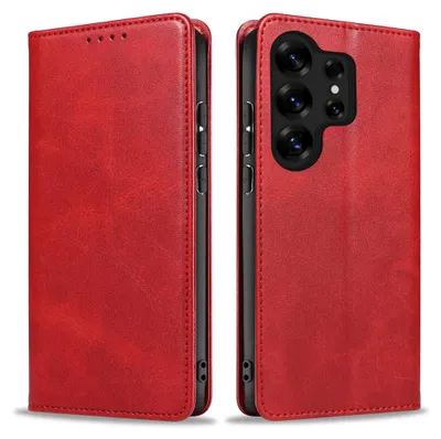 Produktbild von Handyhülle für Samsung Galaxy S25 Ultra Kunstleder Flip Cover Hülle Klapphülle Case Kartenfach Farbe: Rot