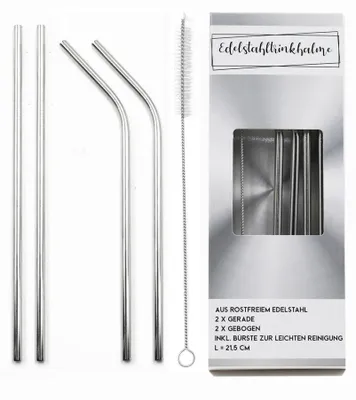 Produktbild von Edelstahl-Trinkhalme mit Reinigungsbürste 5-tlg Mehrweg Trinkröhrchen Strohhalm, Farbe:silber
