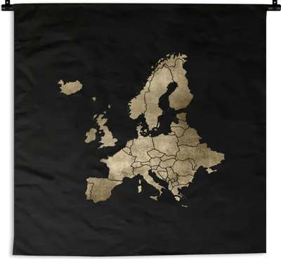 Produktbild von MuchoWow® Wandteppich Wandbehang Europa Karte - Gold - Schwarz 150x150 cm Tapisserie Dekoration Wandtuch - Wohnaccessoires - Modernes