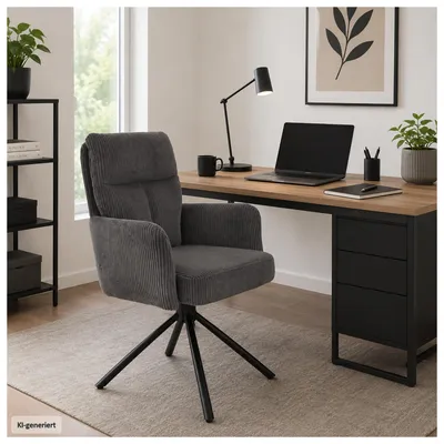 Produktbild von Drehstuhl Kyra aus Cordstoff Grau mit 180° Auto-Return Drehfunktion 60x90,5x68 cm