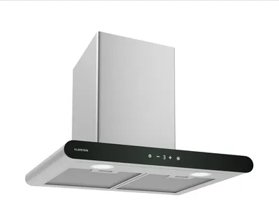 Produktbild von Klarstein CurveVent Dunstabzugshaube - 60 cm Wandhaube, 700 m³/h Luftstrom, A+ , Touch-Bedienung, LED-Beleuchtung, 56 dB, Schwarz, Abluft & Kohlefilter
